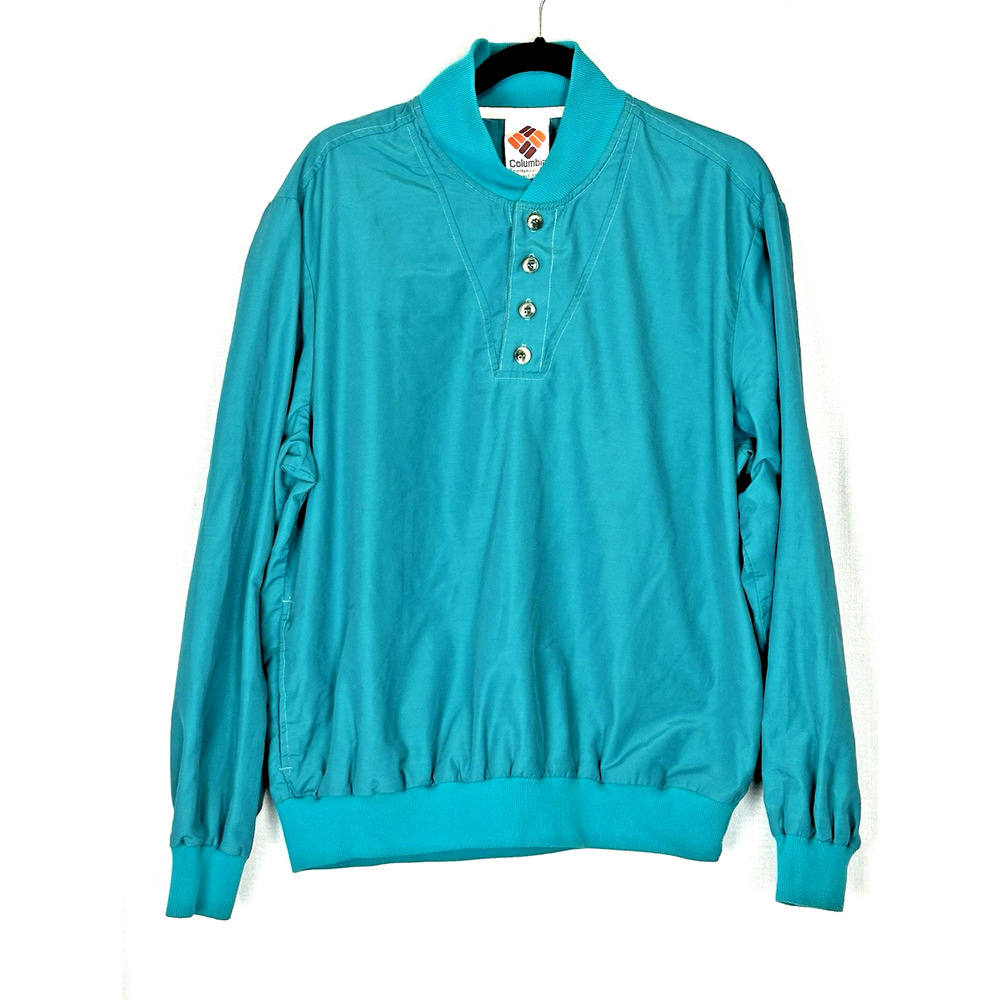 VINTAGE COLUMBIA SPORTSWEAR Men's L Jacket Coat Sporty Pullover Teal Button Up